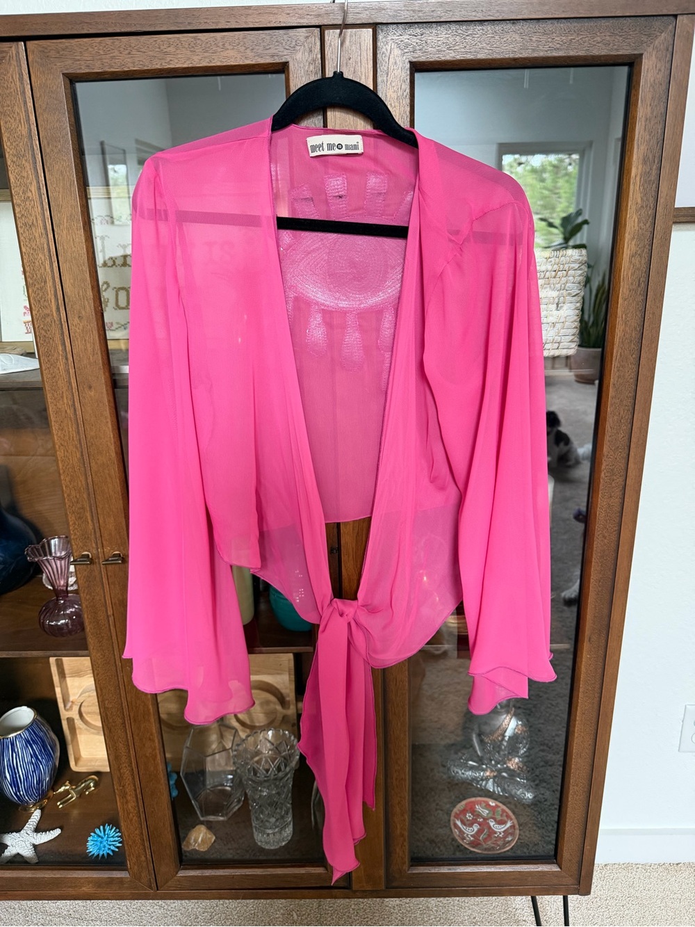 Palm Springs Pink Sheer Tie-Front Top with Embellished Eye Detail - Picture 2 of 6